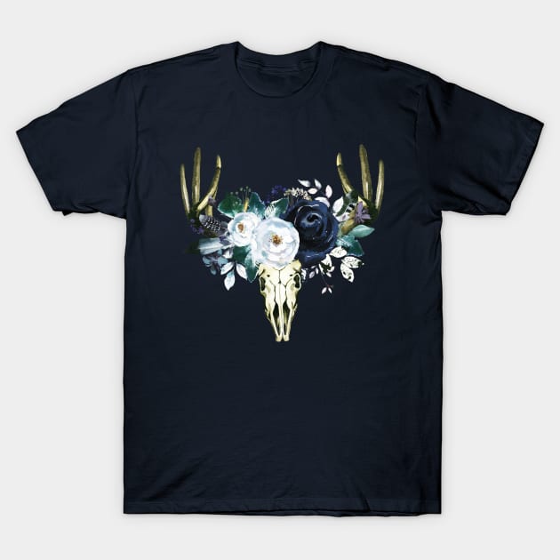 Boho horns with watercolor flowers T-Shirt T-Shirt by g14u